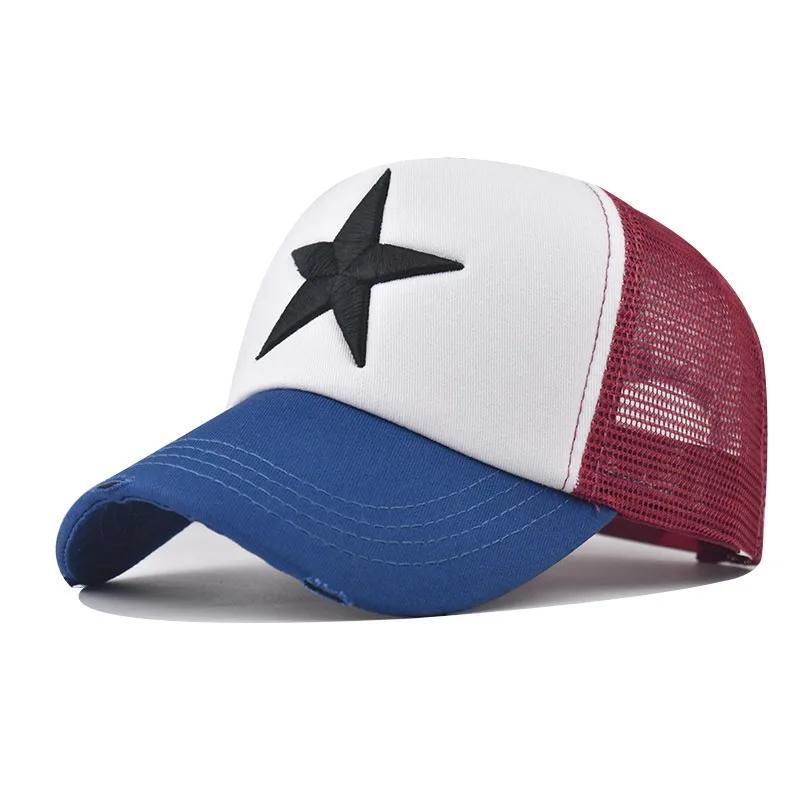 New Style Unisex Adjustable Mesh Cap Casual Plain Embroidered Stitching Five-Star Cotton Baseball Cap Summer Trucker Hat For Women And Men