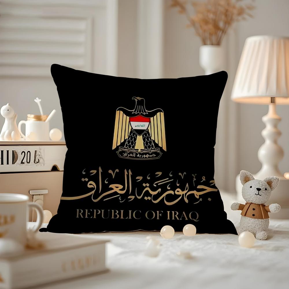 L-Iraqi Iraq National Flag Cushion Cover Anti-dustmite Pillowcase Invisible Zipper Silky Short Plush Sofa Cushion Cover