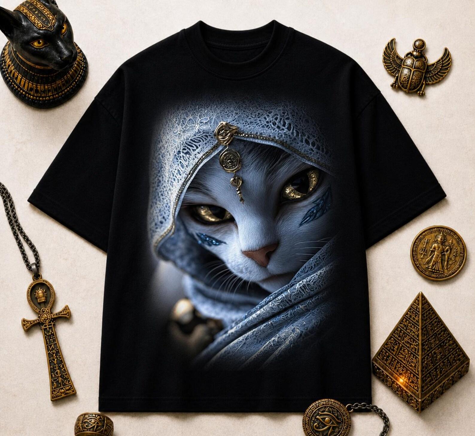 Egyptian Cat Goddess T-Shirt – Mystic Bastet Fantasy Cat Lover Streetwear S