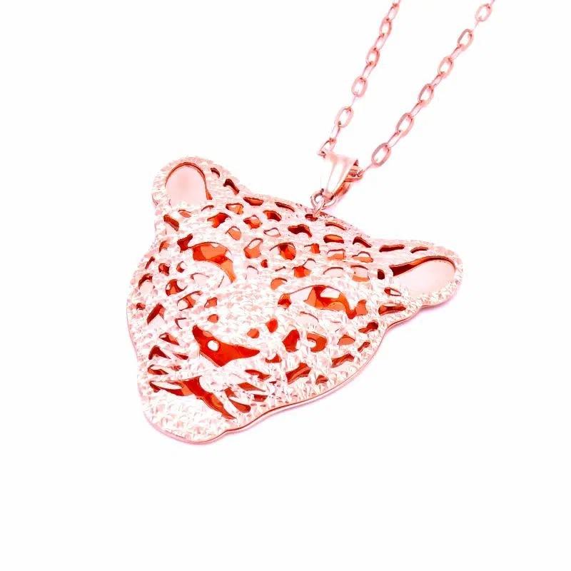 Exquisite Rose-Plated Hollow Big Leopard Head Pendant Russian Purple Gold Women'S Luxury Personalized 585 Colored Gold Necklace