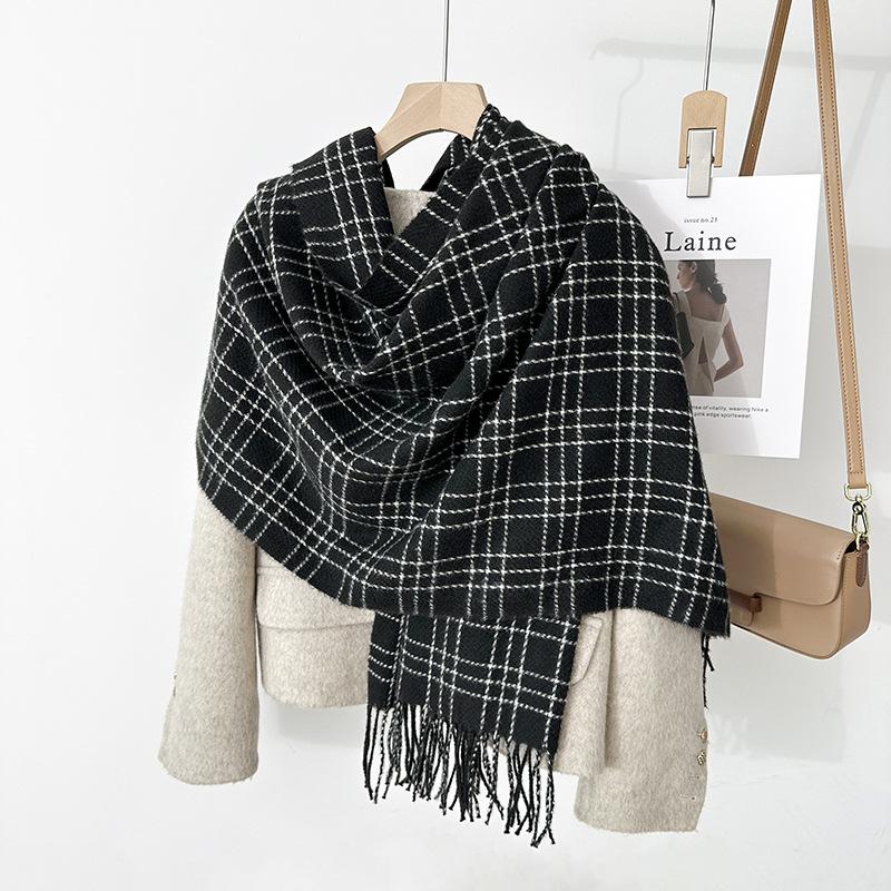 Korean Style Plaid Scarf Faux Cashmere Thick Warm Unisex Scarf