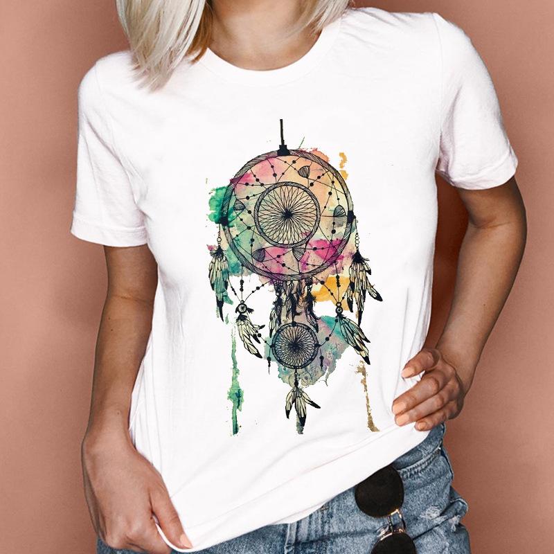 Fashion Feather Graphics Women T-Shirts Summer 90S Blouse Short Sleeve Tees O-Neck Female Tops Streetwear Y2K Clothing