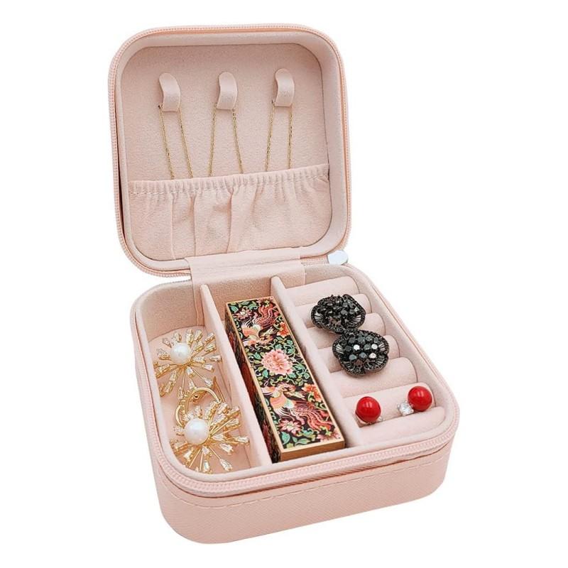 

2 шт. Маленькая шкатулка для украшений Мини дорожный кейс для украшений из ПУ кожи Органайзер для хранения серег, ожерелий, браслетов, колец для женщин и девушек розовый