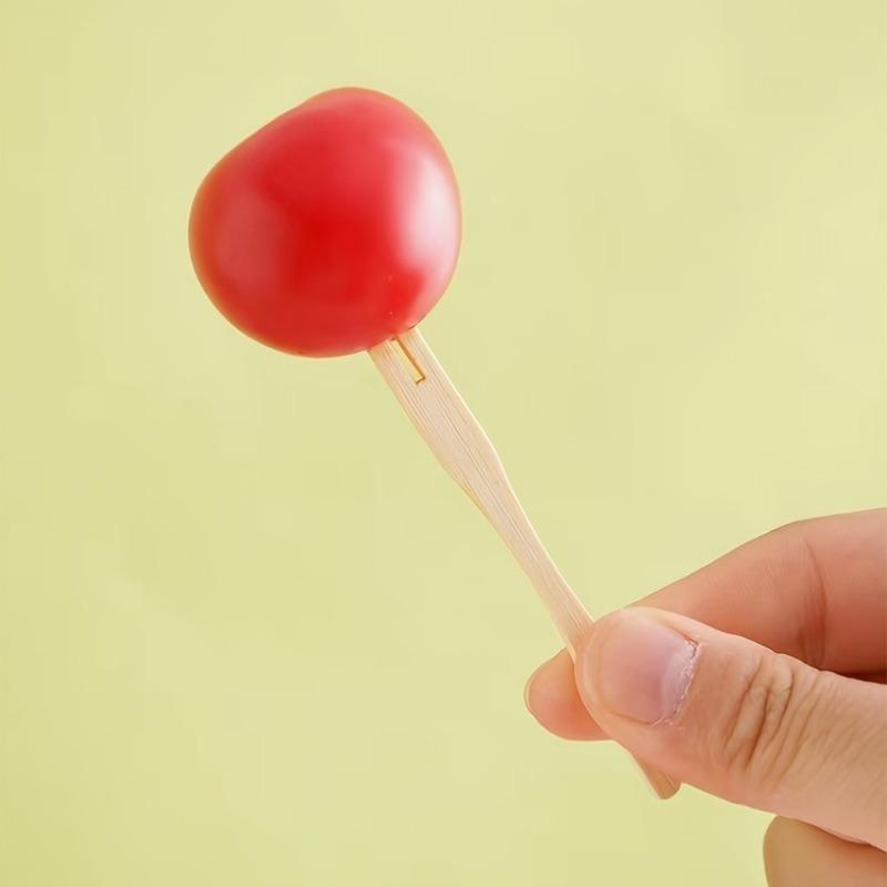 100PCS/Bag Disposable Wooden Fruit Forks Dessert Cakes Fruit Appetizers Household Wedding Party Restaurant Tableware