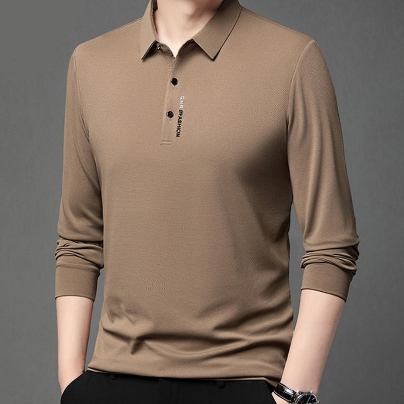 Pánské ležérní tričko s dlouhým rukávem a odznakem, jednobarevné, módní, prodyšné, pohodlné a všestranné