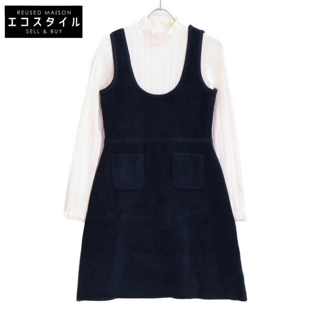 LEMONPLET Navy Knit Uerable Dress Dressing Velvet One-Piece dress S Navy / WhiteUsed