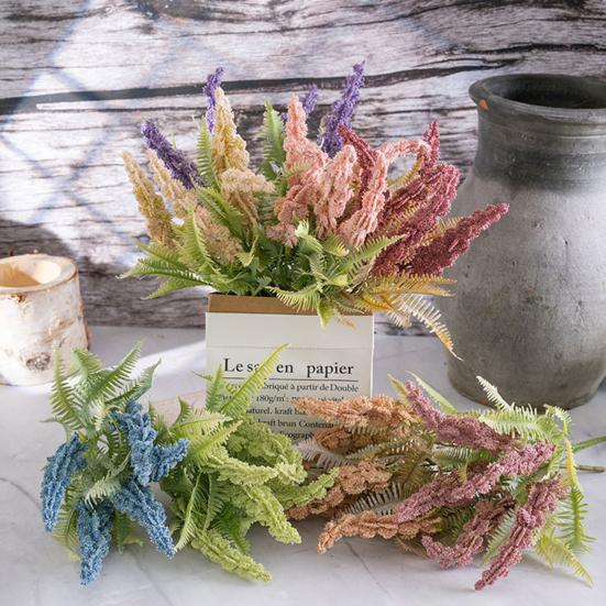 

Ветка искусственного цветка со стеблем, зеленые листья папоротника, реалистичные многоразовые неувядающие украшения для дома, свадьбы, вечеринки, искусственные растения, реквизит для фотосессии фиолетовый