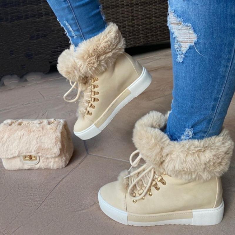 Fashion European American Women's Boots 2024 Winter New Oversized Design with Warm Fur Mouth and Increased Height Inside Zapatos Mujer