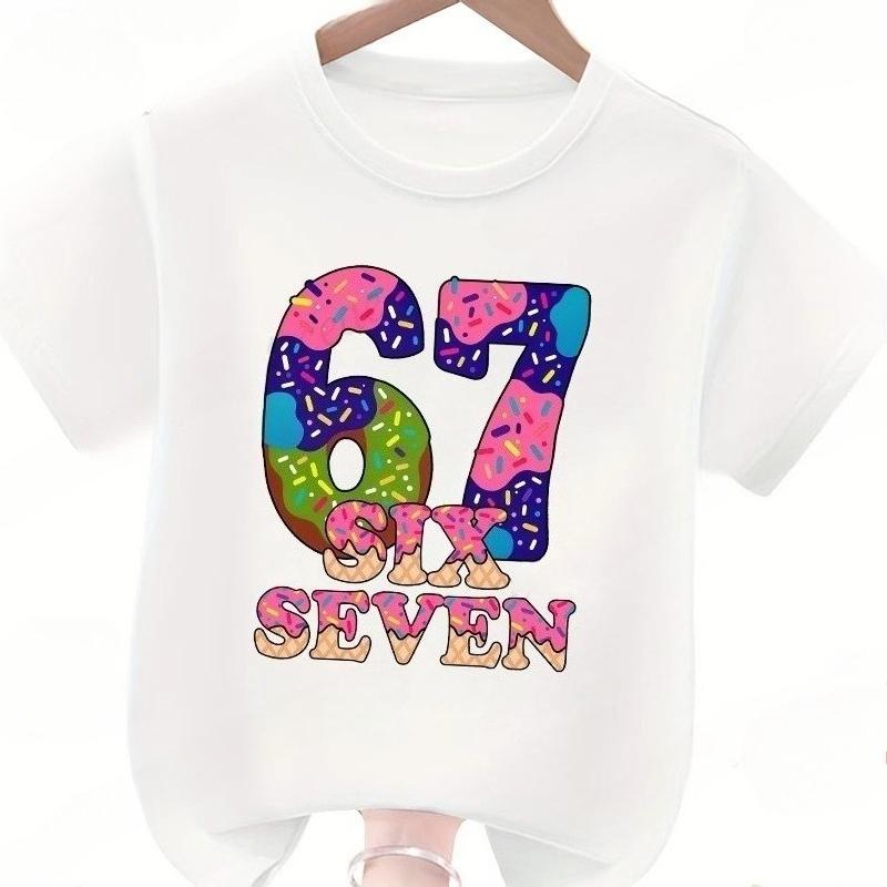 Summer childrens Tshirt with interesting 67digit printed pattern Comfortable and soft roundneck top for boys and girls 100