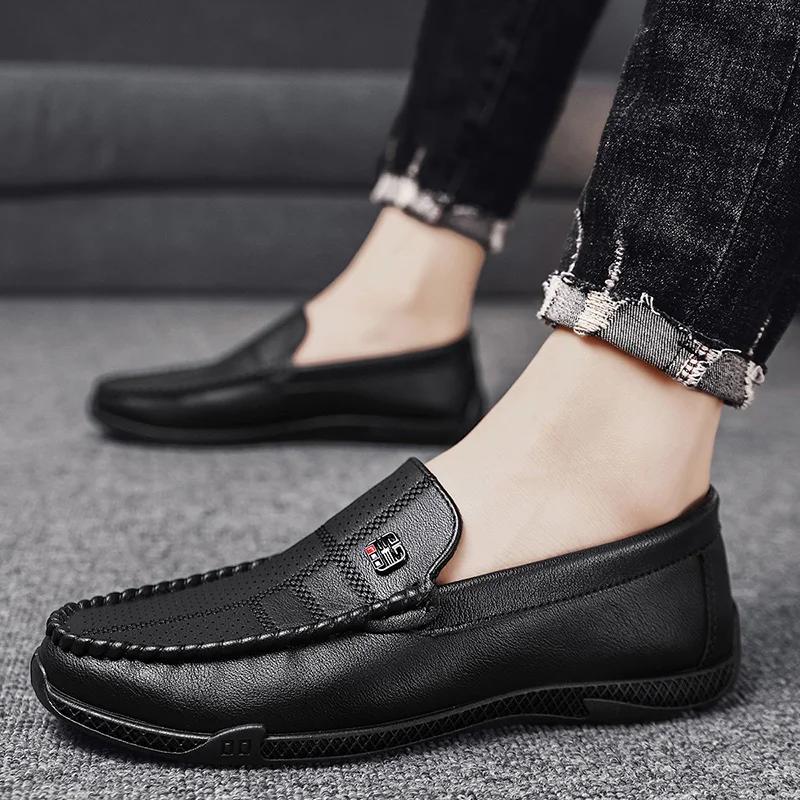 Fashion Fashion Leather Men Casual Shoes Slip on Italian Formal Loafers Luxury Brand Comfortable Men Moccasins Soft Male Driving Shoes