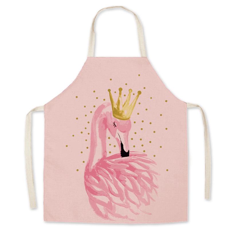 Adult & Child Flamingo Cartoon Faux Linen Apron - Ideal for Kitchen, Logo Work, and Advertising