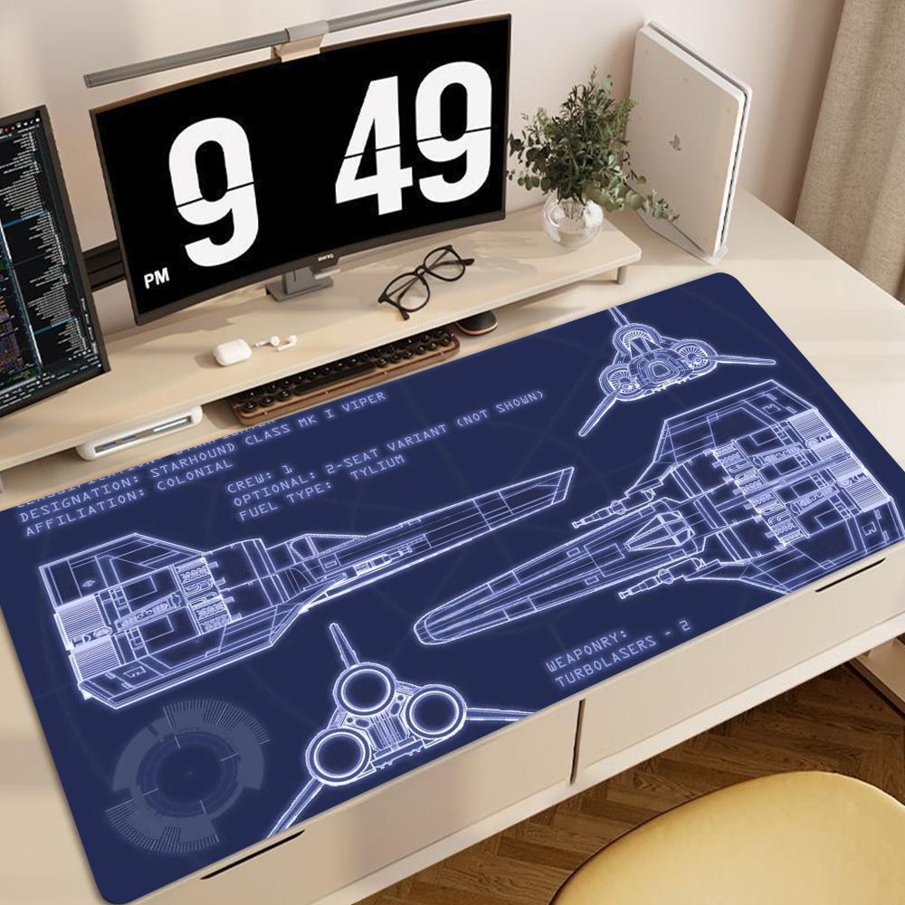 Alien spacecraft blueprint Mouse Pad large keyboard mouse desk pad nonslip rubber gaming mouse pad laptop mouse carpet