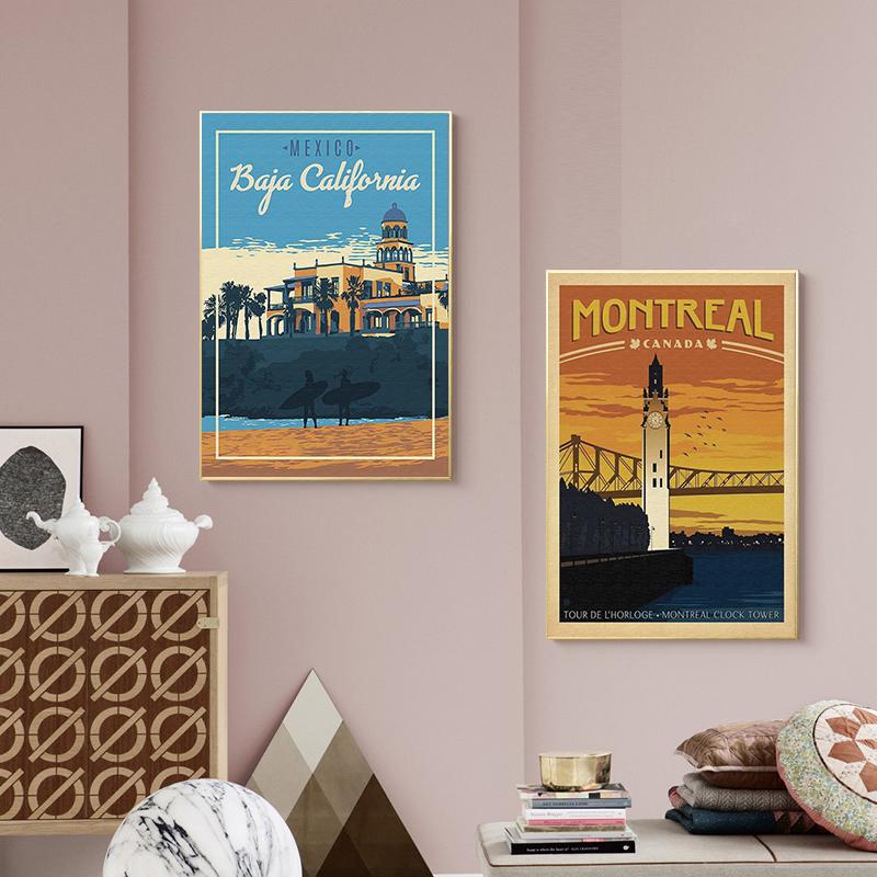 Baja California Mexico Print Art Canvas Painting Canada Niagara Falls Canvas Painting Vintage Travel Poster Print Home Decor