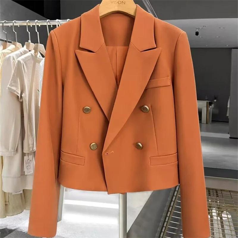 

Cropped Blazers Woman Clothing All Match Korean Chic Double Breasted Suit Coat Ladies Office Suit Outerwear S