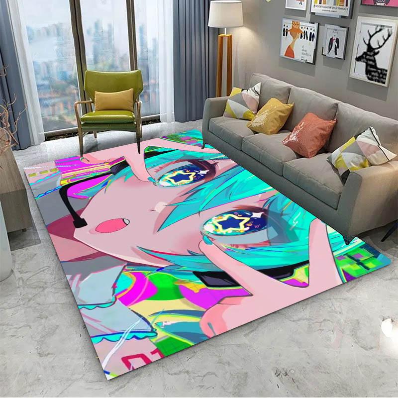 Alfombra 3D de Anime H-Hatsune V-Vocaloid Kawaii Girls para Decoración de Habitación Hogar Niños Regalo Puerta Alfombra para Zona Infantil Felpudo Antideslizante