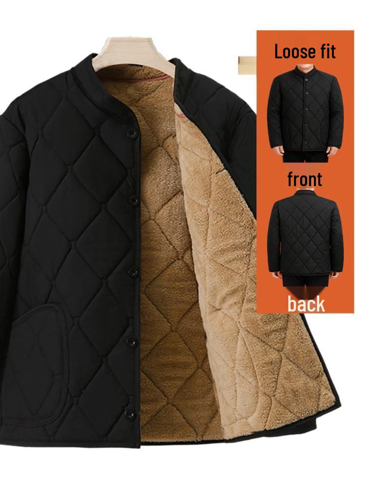 Men's Winter Cotton-Padded Jacket for Seniors - Fleece-Lined, Thickened, Warm, Ideal for Dad or Grandpa