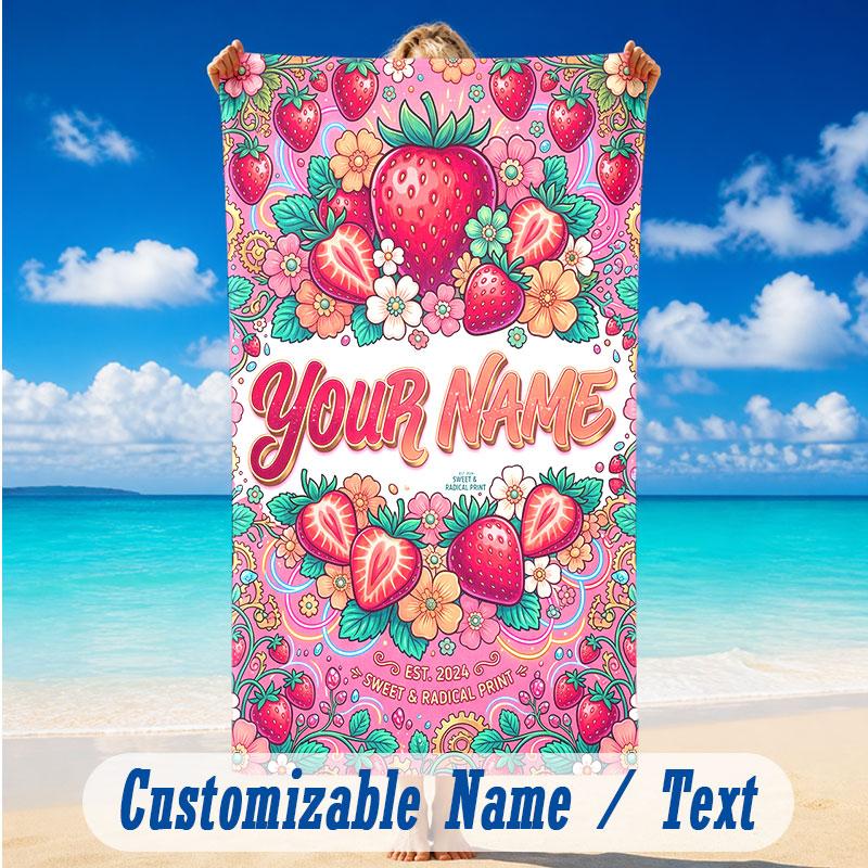 Floral Garden Theme Beach Towel Personalized Custom Name & Text Soft Quick Dry Beach Towel for Swimming Travel
