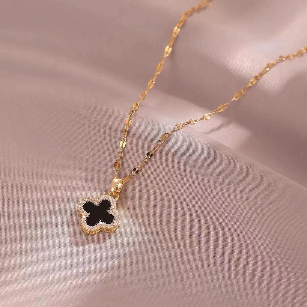 Four Leaf Clover Titanium Steel Necklace Women Double Sided Design Chain Bone Chain 18k Necklace Women