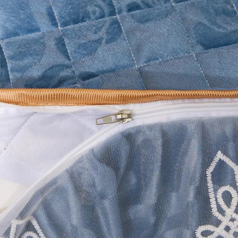 Winter Coral Fleece Zipper Removable Luxury Bedspread King Queen Thicken Velvet Quilted Bed Skirt Not Including Pillowcase