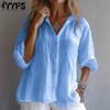 Blusas y camisas de cuello tipo polo de manga larga con estampado de colores sólidos informales de moda para mujer para primavera y otoño