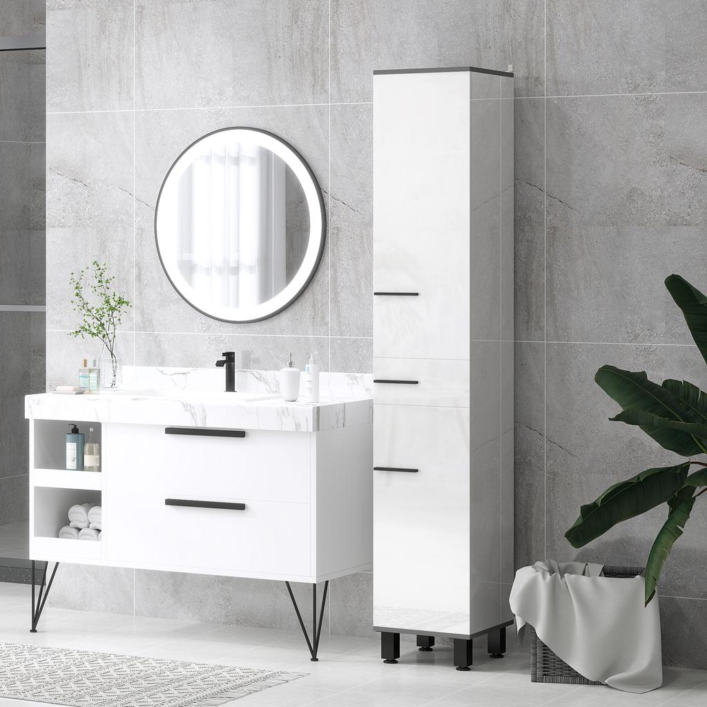 190cm Slim Bathroom Storage Cabinet - White