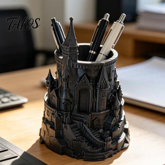 Portapenne ad Angoli Arrotondati Forma di Castello Organizer da Scrivania Stampato in 3D per Penne, Matite, Pennelli da Trucco, Portamatite Decorativo