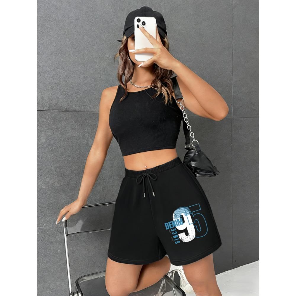 

Pant Denim Since 95 Printed Women S Gym Shorts Comfortable Drawstring Short Pant Y2K Elasticity Wide Leg Pants Clothing S