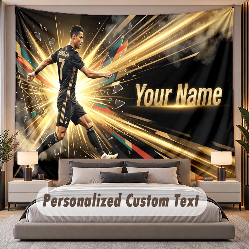 Custom Name Text Tapestry Cristiano Ronaldo Personalized Polyester Wall Tapestry For Bedroom And Room