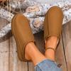 Fashion Women's Large Size Cotton Slippers Round Toe Winter Boots Fleece Lined Slip On Booties Comfortable Casual Footwear