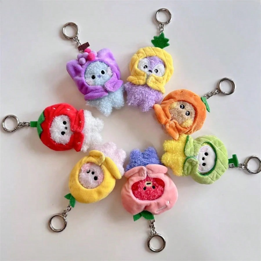 LINE FRIENDS BT21 Anime Kpop und Cartoon-Thema 9cm Mini-Plüsch Perfekte Schlüsselanhänger und Rucksackanhänger Cartoon-Frucht-Serie