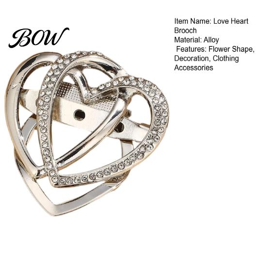 Multi-purpose Jewelry Pin Double Layered Love Heart Brooch, Rhinestone Lapel for Men Non-slip Brooch Women, Decorative Badge Clothes Bag Hat