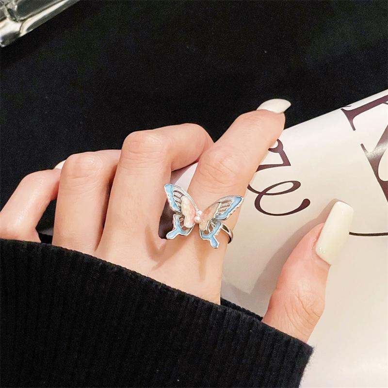 Advanced Sense Oil Drop Butterfly Series Open Ring Full Of Diamonds Zir*****Il Drop Light Luxury Stacked Index Finger Ring