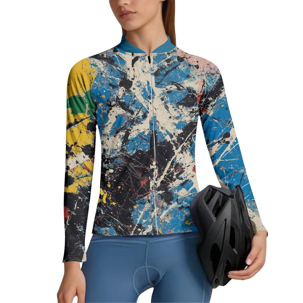 Women's Gradient Cycling Suit Long Sleeved Cycling Top With 3 Back Pockets, Breathable, Quick Drying, Moisture Wicking And Reflective S