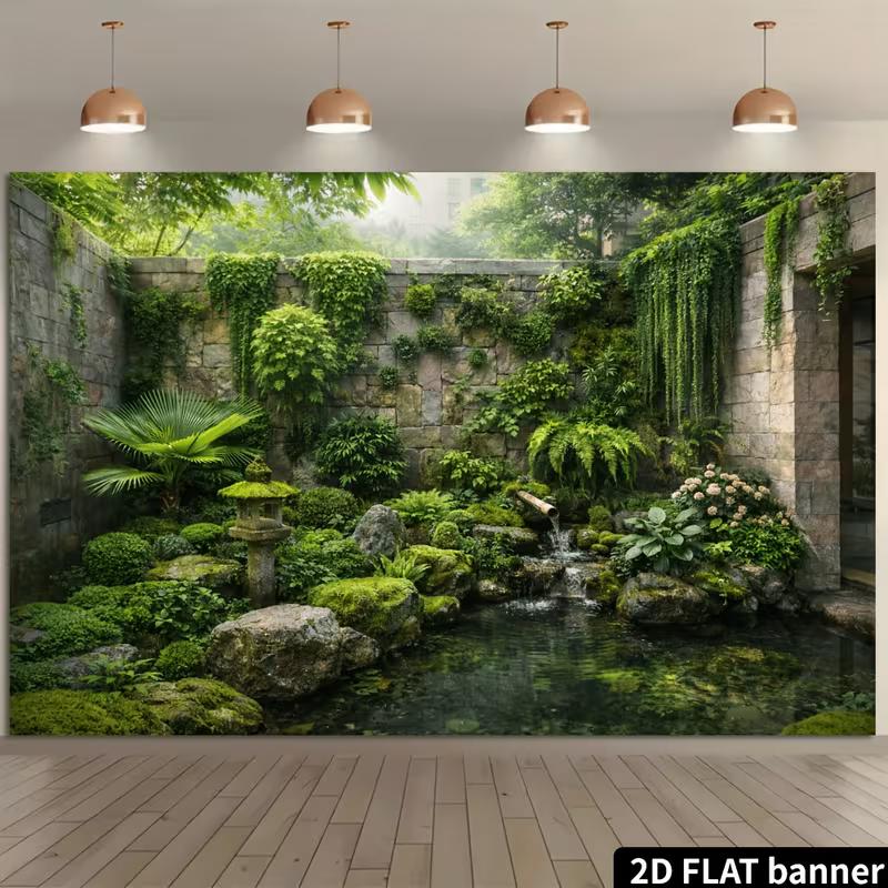 2D Asian Meditation Garden Portrait Photo Backdrop