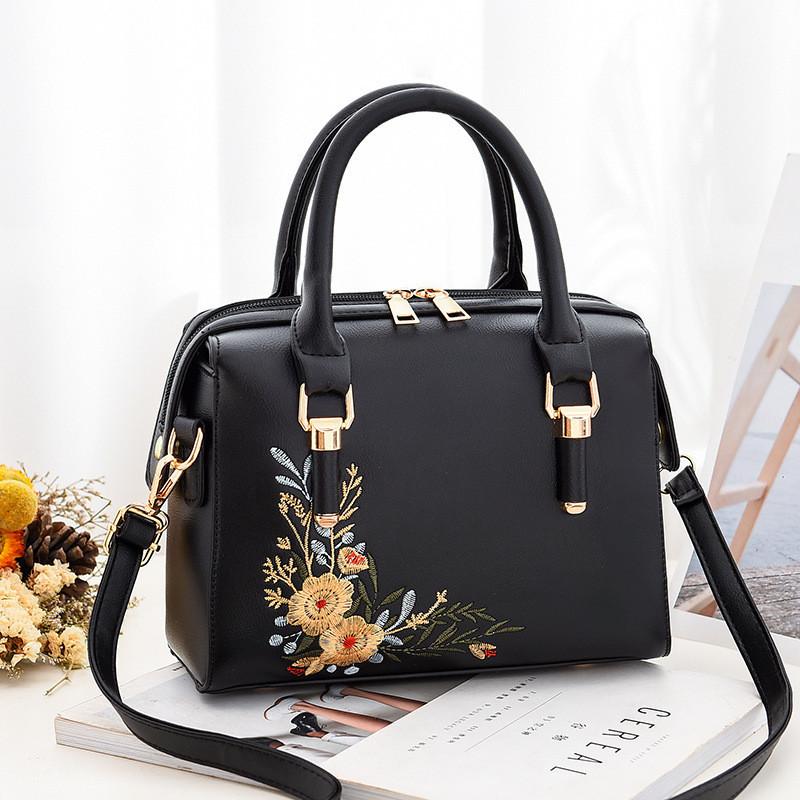 Style Pu Handbag With Embroidered Flowers For Daily Fashion And Casual Outings