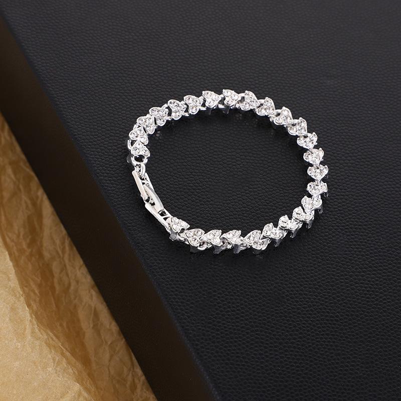 Minimalist European & American Full Diamond Crystal Roman Bracelet for Women In Silver Zircon