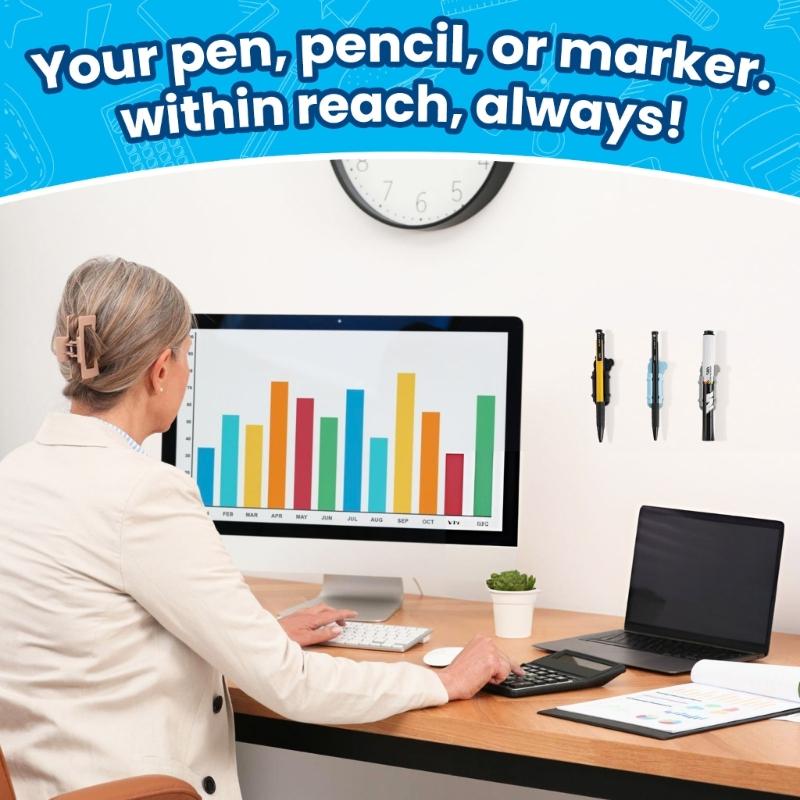 12Pcs Self Adhesive Pen Pencil Holder for Pen Pencil Marker Single Slot Pen Holder for Desk Wall Refrigerator Whiteboard