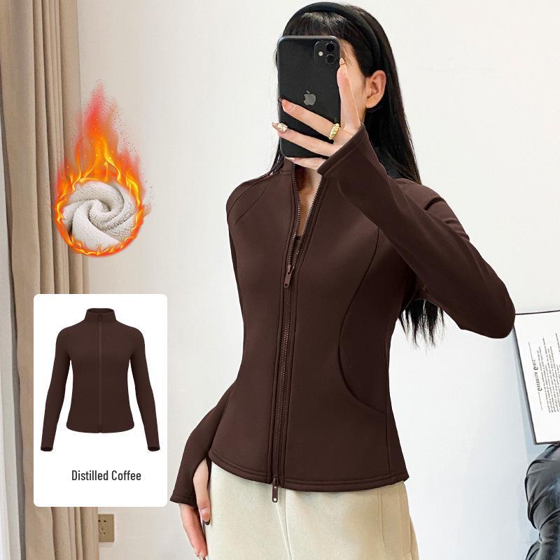 Women's Slimming Fleece-Lined Yoga Jacket - Windproof, Warm, Double Zipper, Versatile, Spring Sports Top
