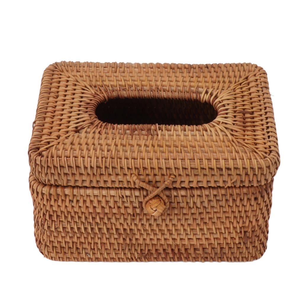 Rectangular Rattan Tissue Box Cover Rattan Woven Tissue Box Holder for Bathroom Organizer Countertop Bedroom Living
