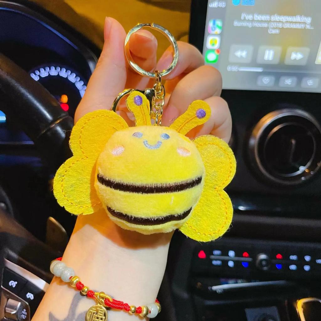 1-20PCS Cute Plush Bee Keychain Cartoon Keyring Bag Charm for Women Girls Backpack Purse Decor Fluffy Keychain Child Gifts