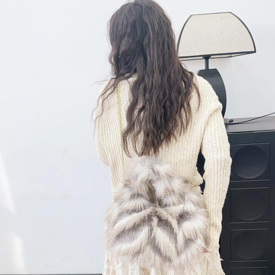 Fuzzy Umhängetasche Damen Kunstfell Umhängetasche Zottelige Fluffy Handtasche mit Ketten-Schulterriemen