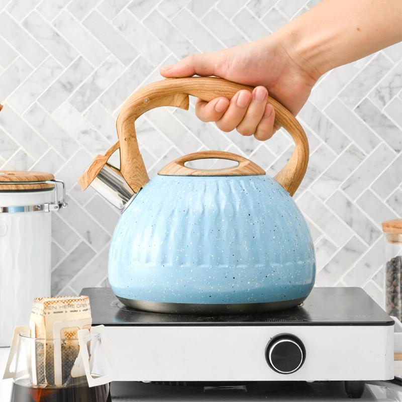 SDW215A3LB  3.0L Blue Drop-Style Stainless Steel Kettle (BPA-Free) with Whistling Boil Indicator. Compatible with induction cooktops