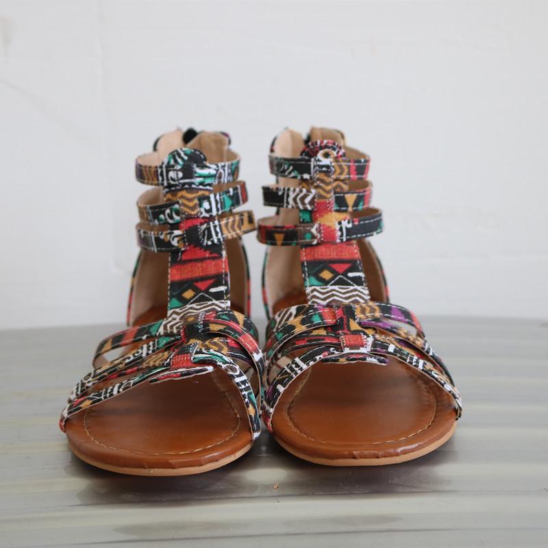 2021 Summer Plus Size Heel-Covered Flat Sandals - European/American Color Block Design 35