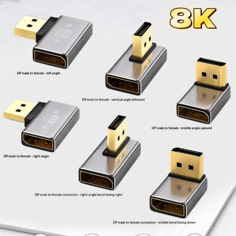 Right Angle DP 1.4 Adapter DisplayPort Male to Female 90 Degree Connector for Home Office PC Laptop Monitor Connection