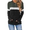 Women's Fashionable Casual Color Blocked Hooded Pocket Loose Long Sleeved Pullover Top