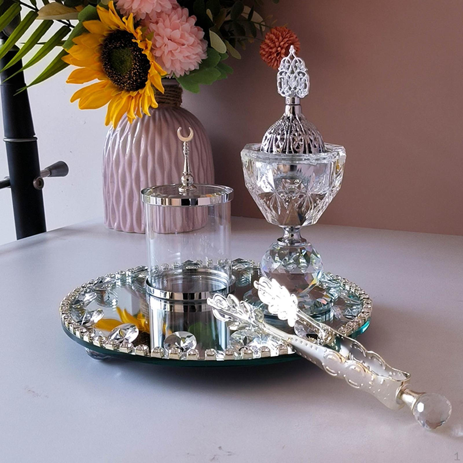 

Arabian Incense Burner Set Tabletop Ornament Diffuser with Mirrored Tray Home Fragrance Decor