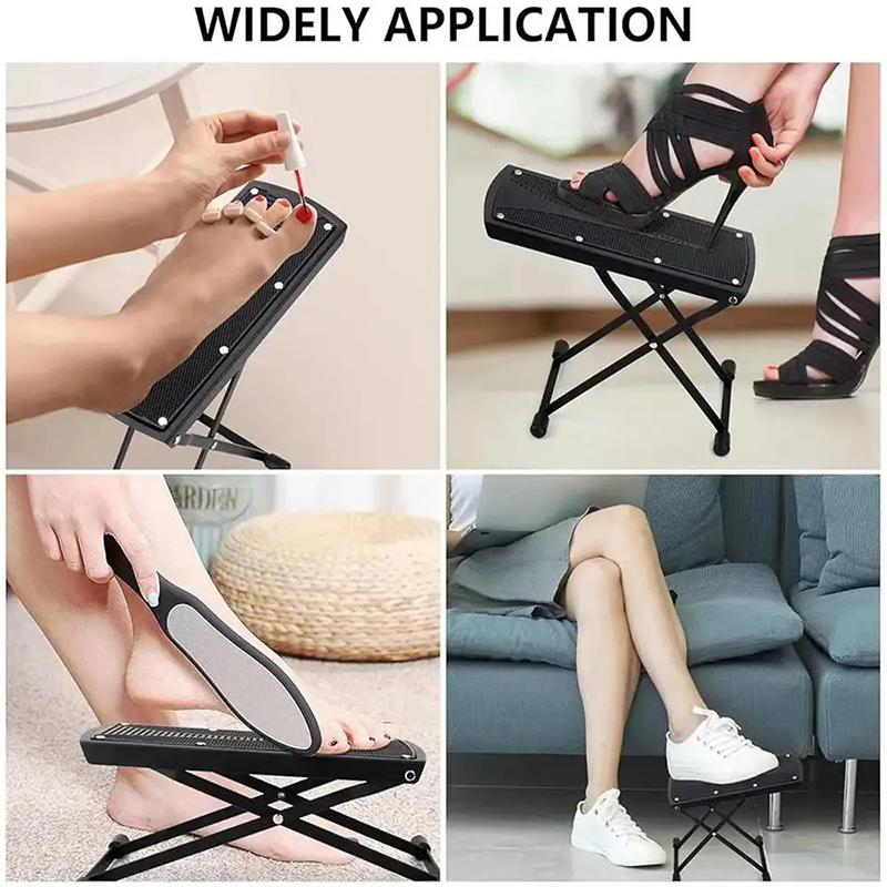 Pedicure Stool For Nail Technology Foldable Adjustable Pedicure Foot Stand Non-Slip Foot Stool W/ 6 Heights Black Pedicure Tool