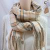Women's Winter Plaid Imitation Cashmere Tassel Scarf, Thickened Korean Style Neck Warmer