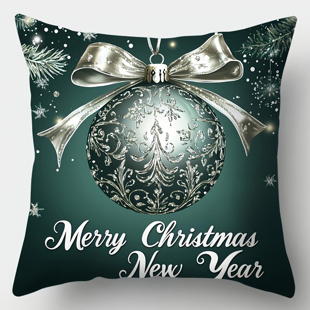 4pcs Christmas Throw Pillow Covers Green Wreath Christmas Tree Gift Pattern Double-Sided Printed Cushion Cases No Insert, Xmas Decor Pillowcases for L