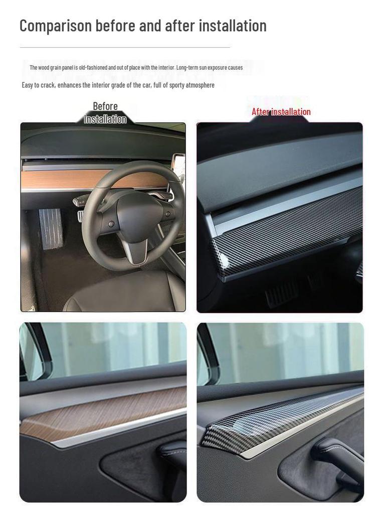 Carbon Fiber Decor Strips for Tesla Model 3/Y Dashboard & Console Protection